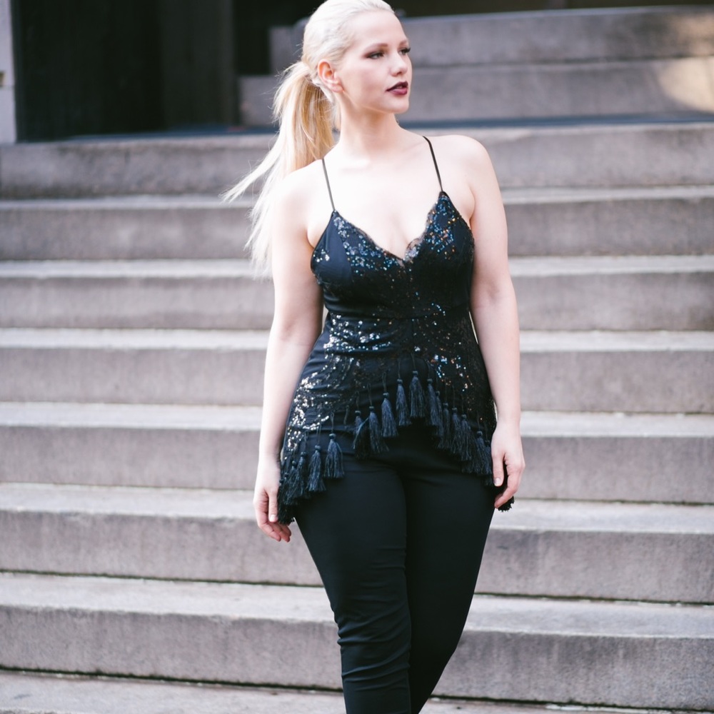 Fringe play suit in Black